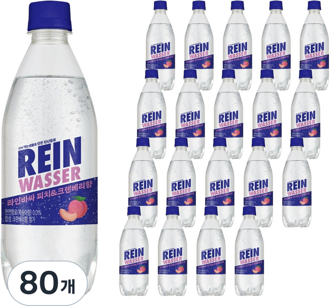 라인바싸 탄산음료 피치크랜베리 랜덤발송, 80개, 500ml