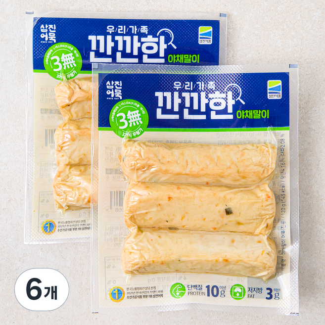 삼진어묵 깐깐한 야채말이 어묵 3p, 120g, 6개