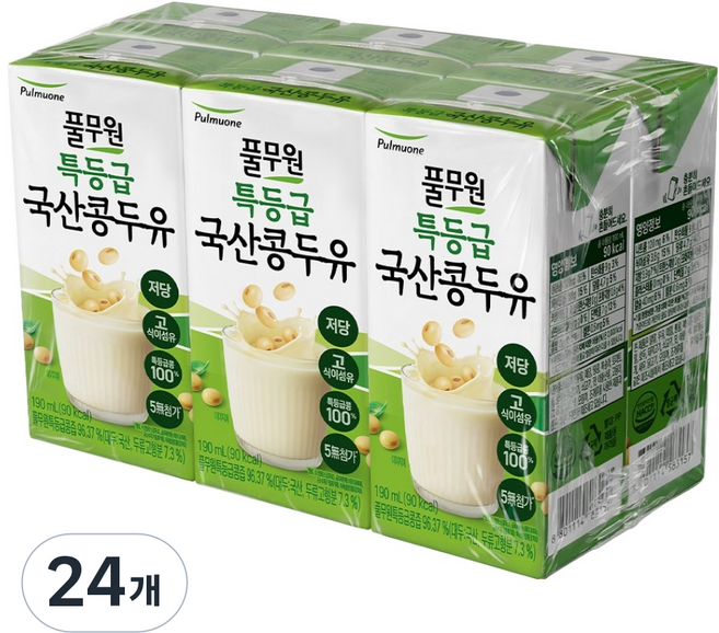 풀무원 특등급 국산콩 두유, 190ml, 24개