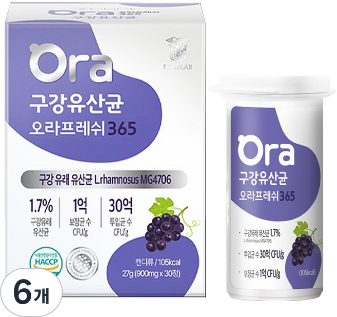 랩온랩 정품 구강유산균 오라프레쉬 365 27g, 30정, 6개