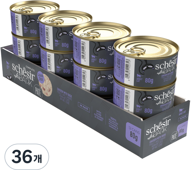 스케지어 어덜트 고양이 쉐지애 애프터다크 파테 주식캔, 닭+오리, 80g, 36개
