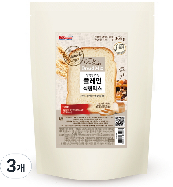 브레드가든 플레인식빵믹스, 364g, 3개