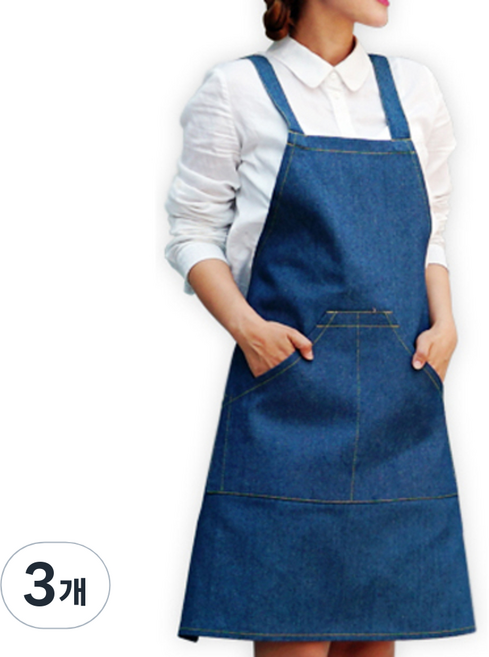 쎈버 더 스타일 데님 앞치마 H형 끈타입 Free, 청, 3개