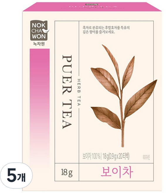 녹차원 보이차, 900mg, 20개입, 5개