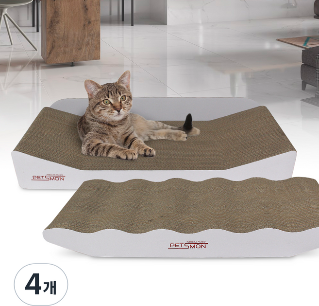 펫츠몬 고양이 핸드메이드 쇼파 스크래쳐 2종세트, 화이트, 4개