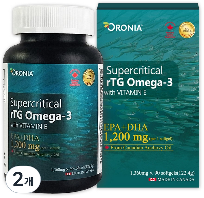 오로니아 저온초임계 추출 알티지 오메가3 비타민 E 122.4g, 2개, 90정
