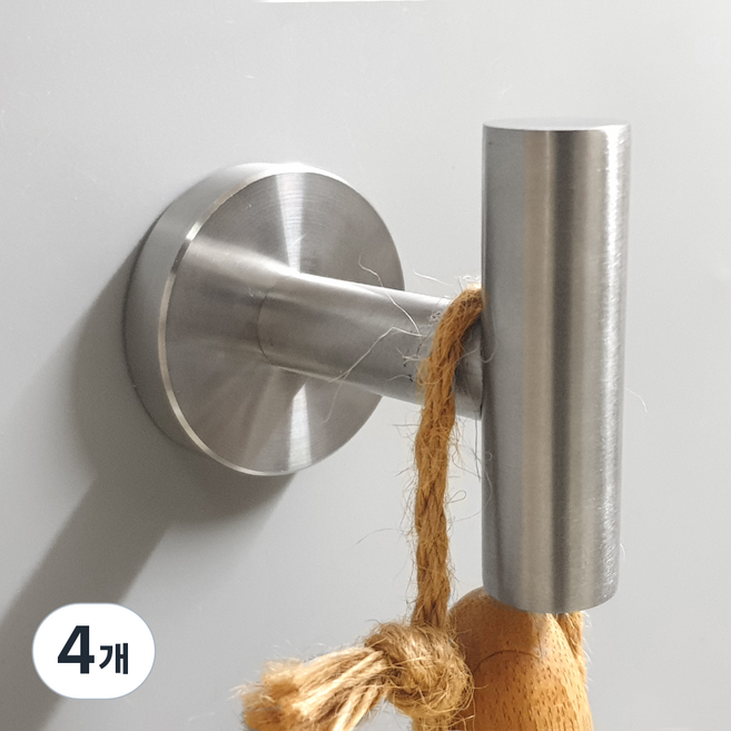 에브리윅 무광 304 스텐 욕실 후크 원형 타공용, 실버, 4개