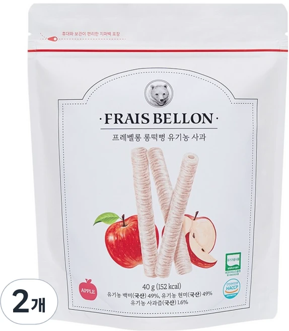 프레벨롱 롱떡뻥, 40g, 2개, 유기농 사과 - 쿠팡