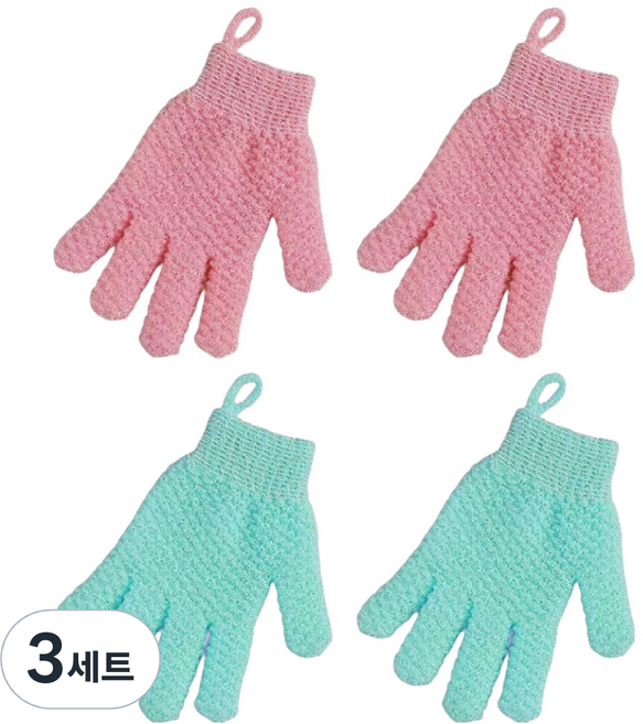 원이네 시원 스크럽 샤워 장갑 2종 x 2p 세트, 핑크 + 민트, 4개입, 3세트