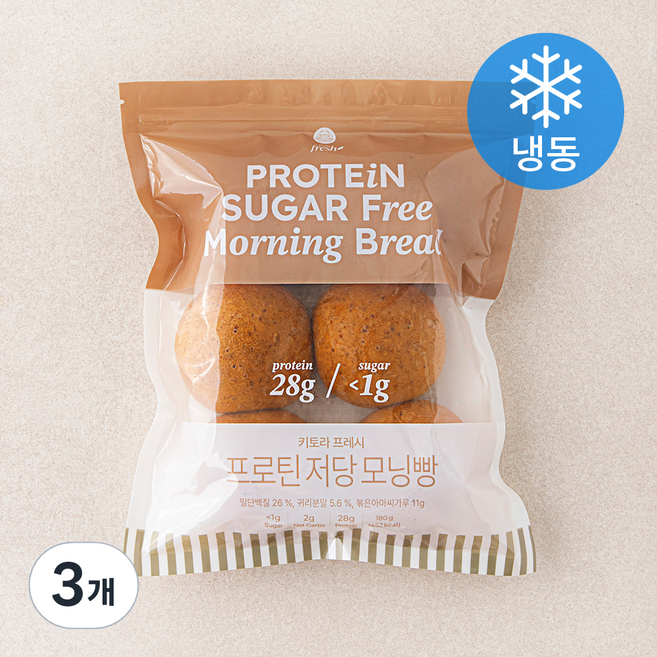 키토라푸드 프로틴 저당 모닝빵 (냉동), 30g, 6개입, 3개