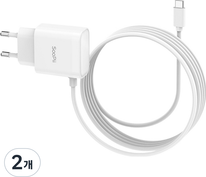 수피 C타입 군대 반입가능 일체형 18W 퀵차지 고속 충전기 2m, 화이트, 2개