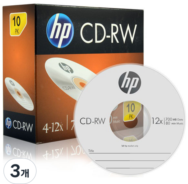 HP CD-RW 4-12X 700MB 슬림 케이스 10p, 3개