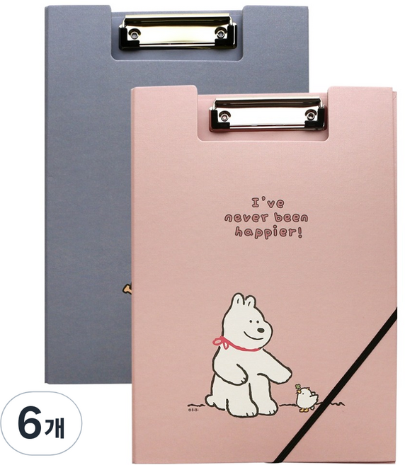 핑크풋 비비 클립 밴드화일 A4, 랜덤발송, 6개