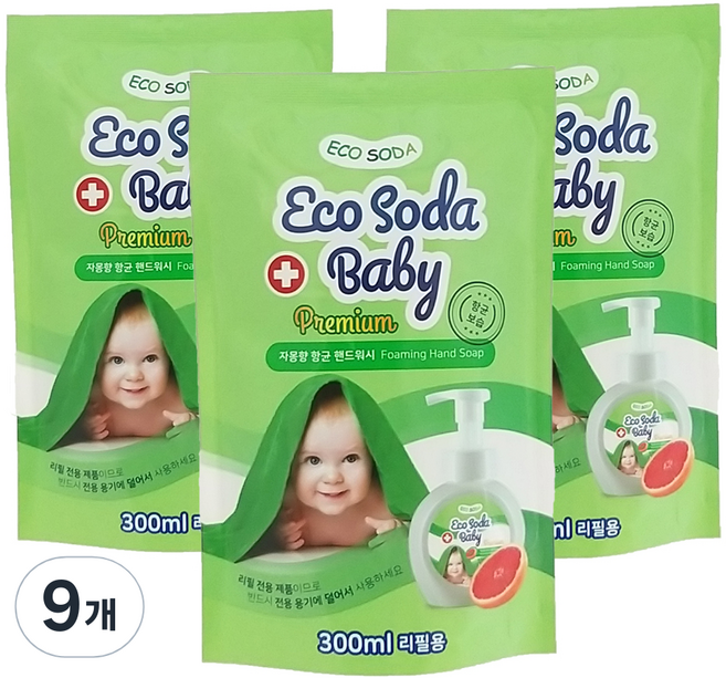 에코소다 베이비 핸드워시 자몽향 리필, 300ml, 9개