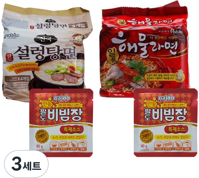 팔도 진국 설렁탕면 130 g x 4p + 일품 해물라면 120 g x 5p + 만능 요리비빔장 40 g x 2p, 3세트