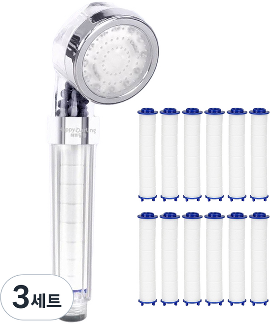 해피달링 3색 수력발전 LED 샤워기 + 필터 12p 세트, 3세트, 화이트