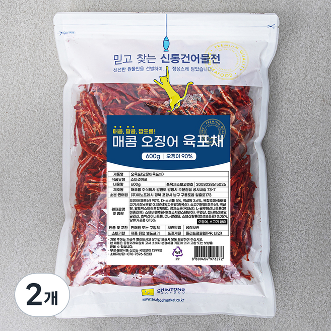 매콤한 오징어육포채, 600g, 2개