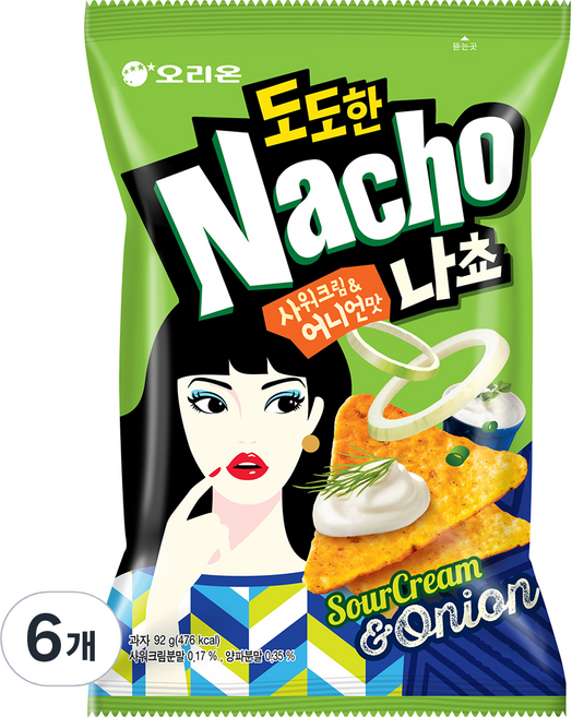 오리온 도도한나쵸 사워크림 어니언맛 나쵸, 92g, 6개