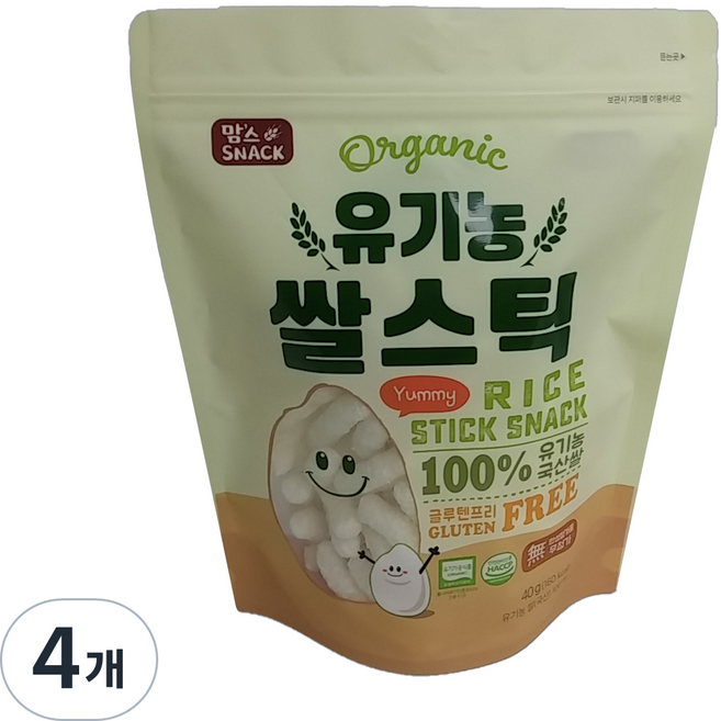 맘스스낵 유기농 쌀스틱, 쌀맛, 4개, 40g