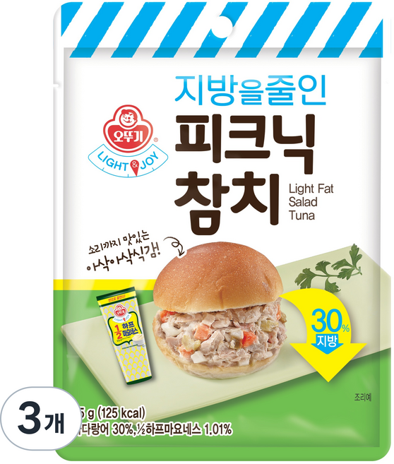 오뚜기 LIGHT & JOY 지방을 줄인 피크닉 참치 파우치, 3개, 95g