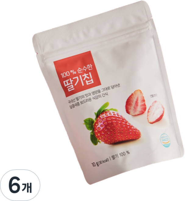 올가홀푸드 100% 순수한 딸기칩, 10g, 6개