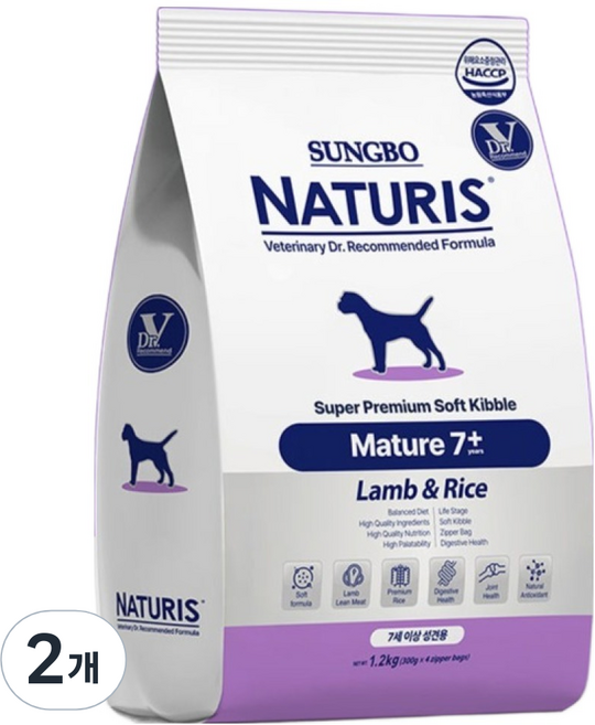 네츄리스 7세 이상 강아지 머츄어 소프트 사료, 양, 1.2kg, 2개