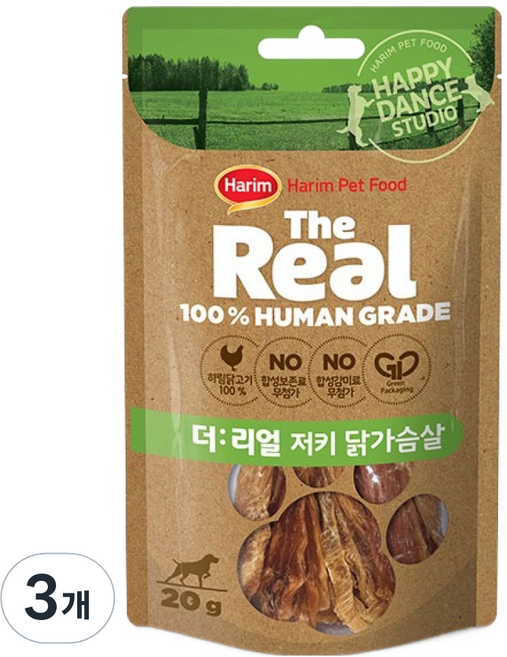 하림펫푸드 강아지 더리얼 저키, 닭가슴살, 20g, 3개