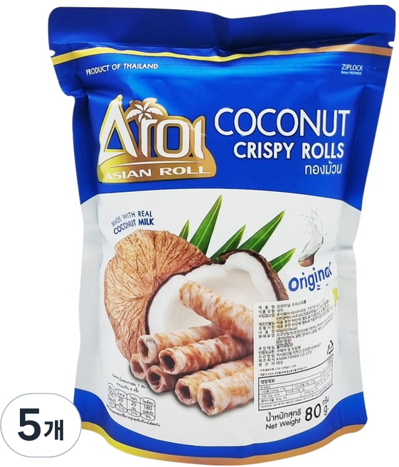 Aroy 原味椰子脆捲, 5個, 80g