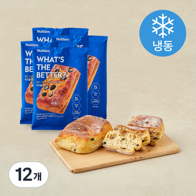 널담 고단백 저당 네모바게트 치즈올리브 (냉동), 90g, 12개, 1개입