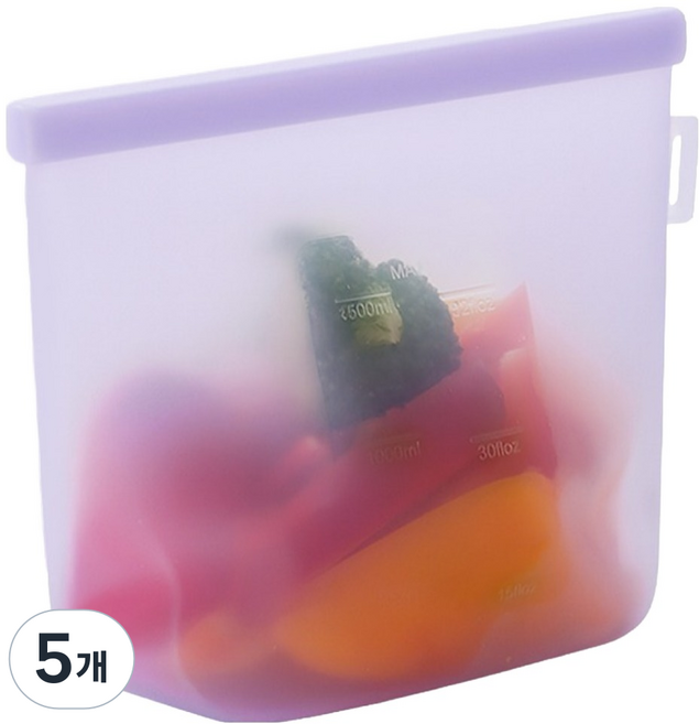 네이쳐리빙 릴리브 더블락 실리콘 지퍼백 퍼플, 1500ml, 1개입, 5개