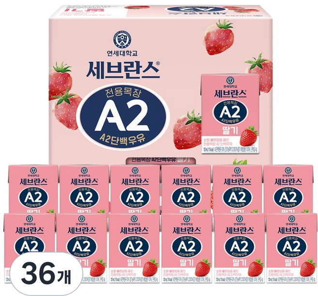 세브란스에이투 전용목장 단백우유 딸기, 125ml, 36개