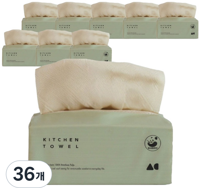 AllChallenge 抽取式竹漿3層廚房紙巾 綠色, 100入, 36個