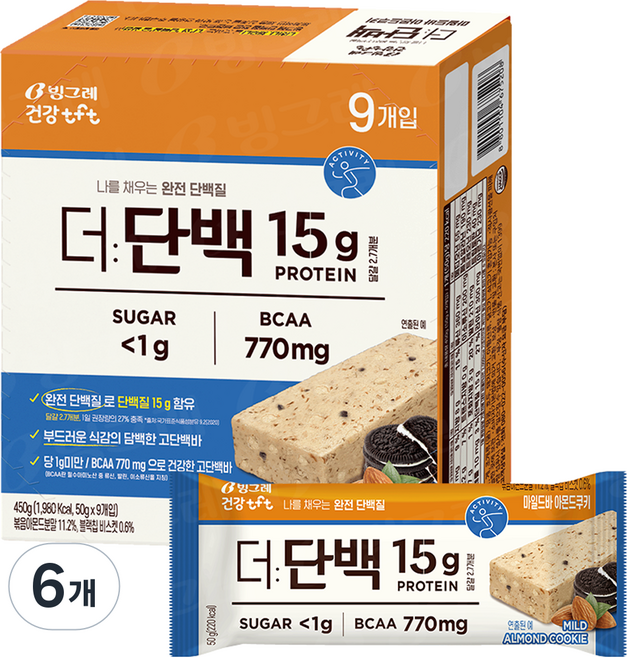 더단백 마일드 프로틴바 아몬트쿠키 9p, 450g, 6개