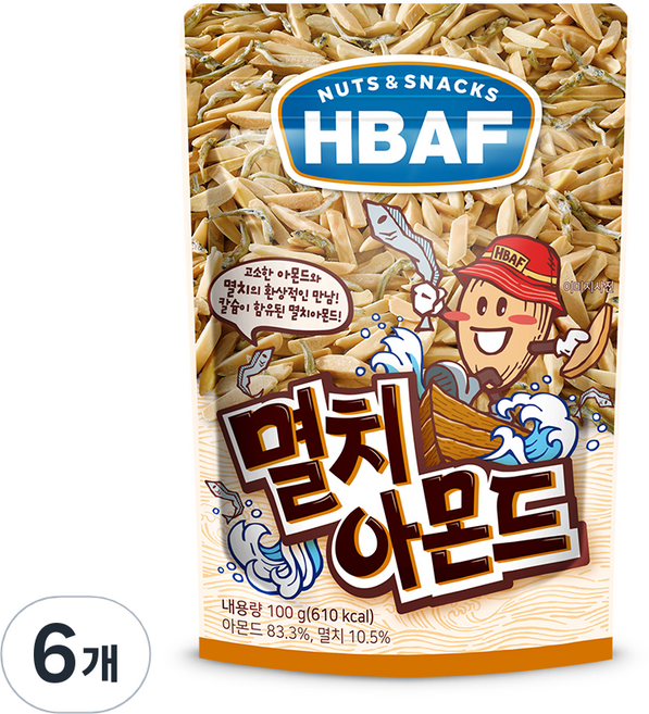 HBAF 바프 멸치 아몬드, 100g, 6개