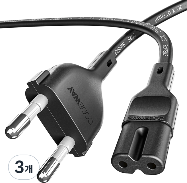 코드웨이 국산 AC 8자코드 전원케이블 블랙, 3개, 3m