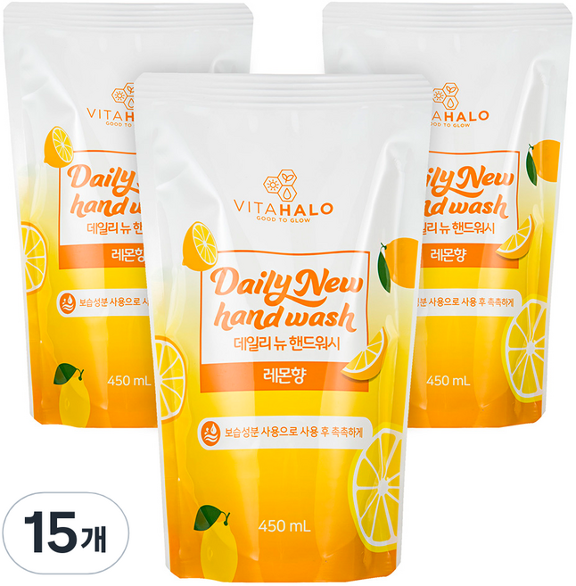 비타할로 데일리뉴 핸드워시 레몬향 리필, 450ml, 15개