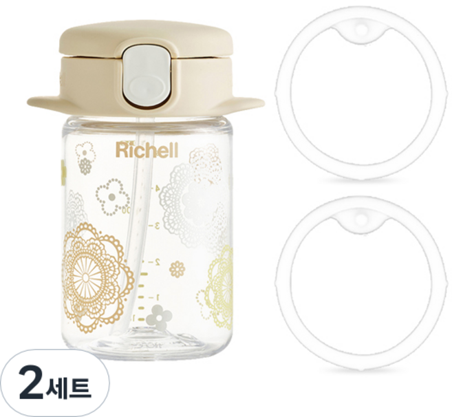 릿첼 AQ 슬림 빨대컵 R 160ml + 교체용패킹 P-3 세트, 2세트, 베이지