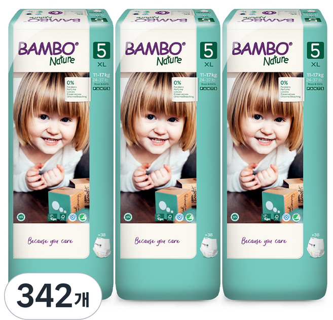 밤보네이처 대용량 팬티형 기저귀 남녀공용, 5단계, 342매