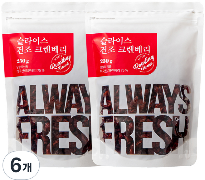 몸애조화 슬라이스 건조 크린베리, 250g, 6개