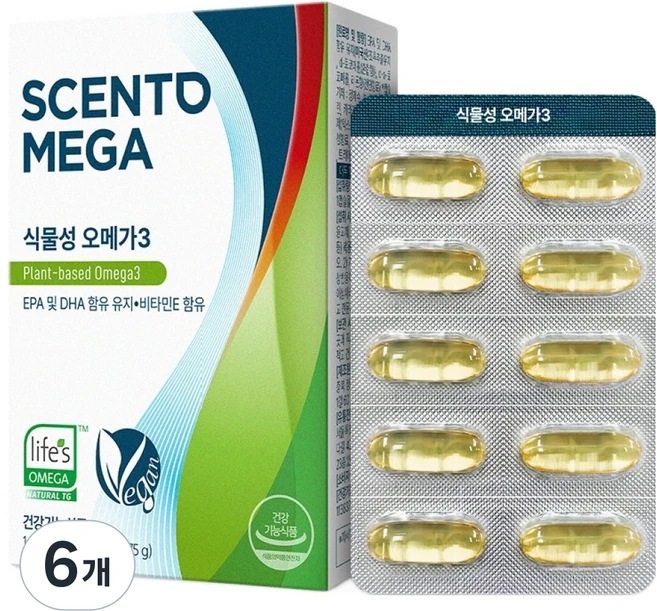 센토메가 식물성 오메가3 30.75g, 6개, 30정 - 쿠팡