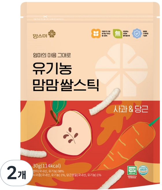 맘스미 유기농 맘맘 쌀스틱, 사과 당근, 30g, 2개