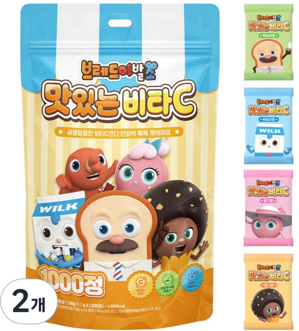 아텍스 브레드이발소 맛있는 비타C 1000정, 혼합맛(딸기향/복숭아향), 1.1kg, 2개