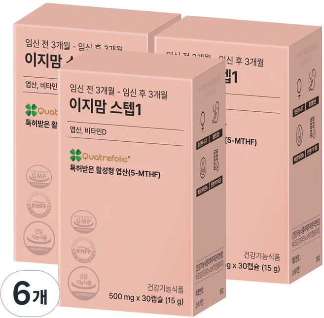 이지맘 스텝1 엽산 비타민D, 30정, 6개 - 쿠팡