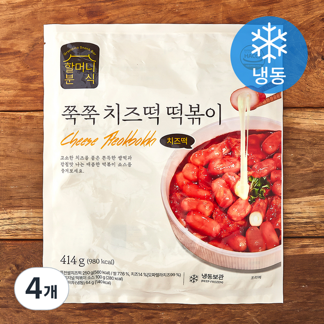 할머니분식 쭉쭉 치즈떡 떡볶이 (냉동), 414g, 4개