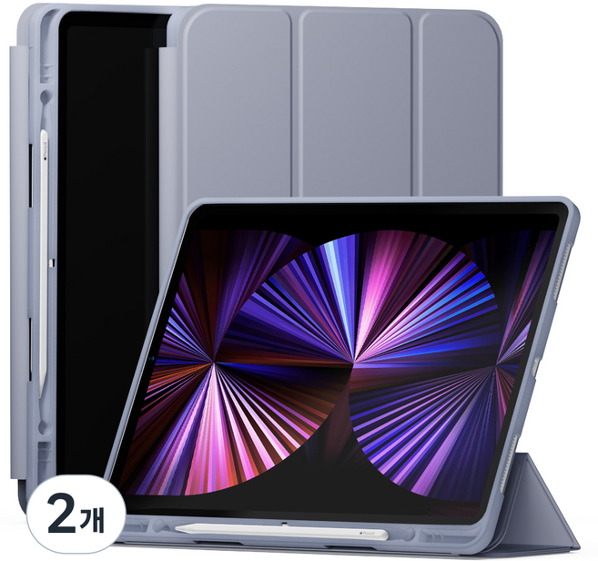 신지모루 스마트커버 펜슬 수납 태블릿 케이스, 라벤더 퍼플, 2개