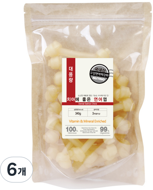 뉴트리오 대용량 애견용 치아에 좋은 껌, 연어, 340g, 6개