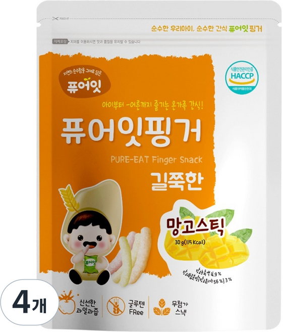 Pure Eat 手指長條棒, 芒果, 30g, 4個