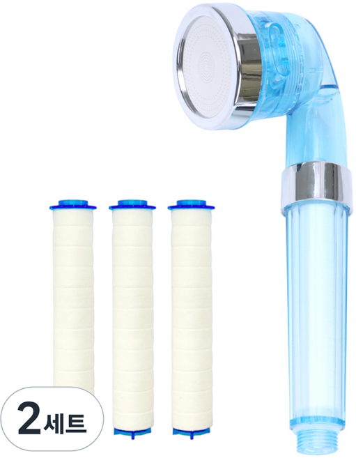 더블유퓨어 필터 샤워기 + 필터 3p 세트, 2개, 블루