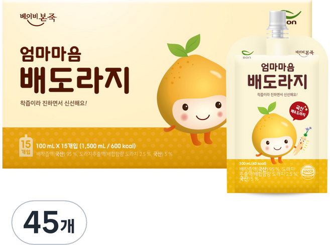 베이비본죽 엄마마음 배도라지즙, 100ml, 45개