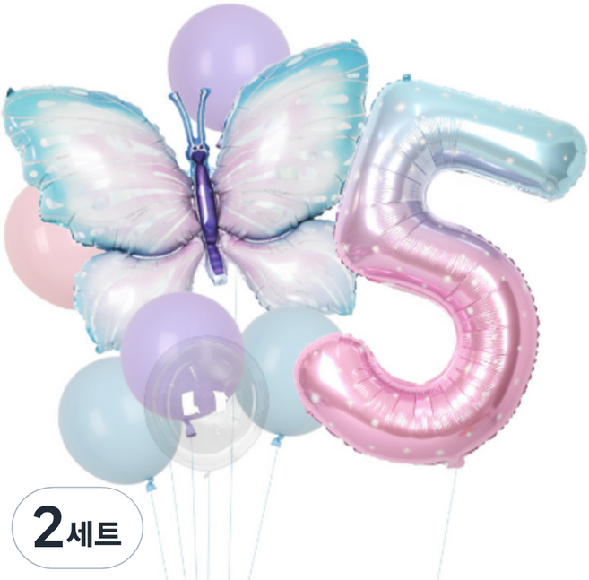 타이탄 숫자 나이 파티 풍선, 버터플라이 세트 5, 2세트